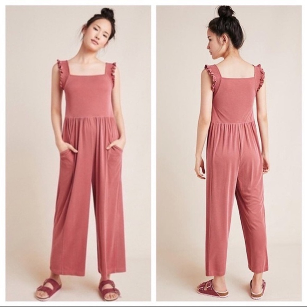 Anthropologie Saturday Sunday Billie Ribbed Cupro Wide Leg Jumpsuit Size XS